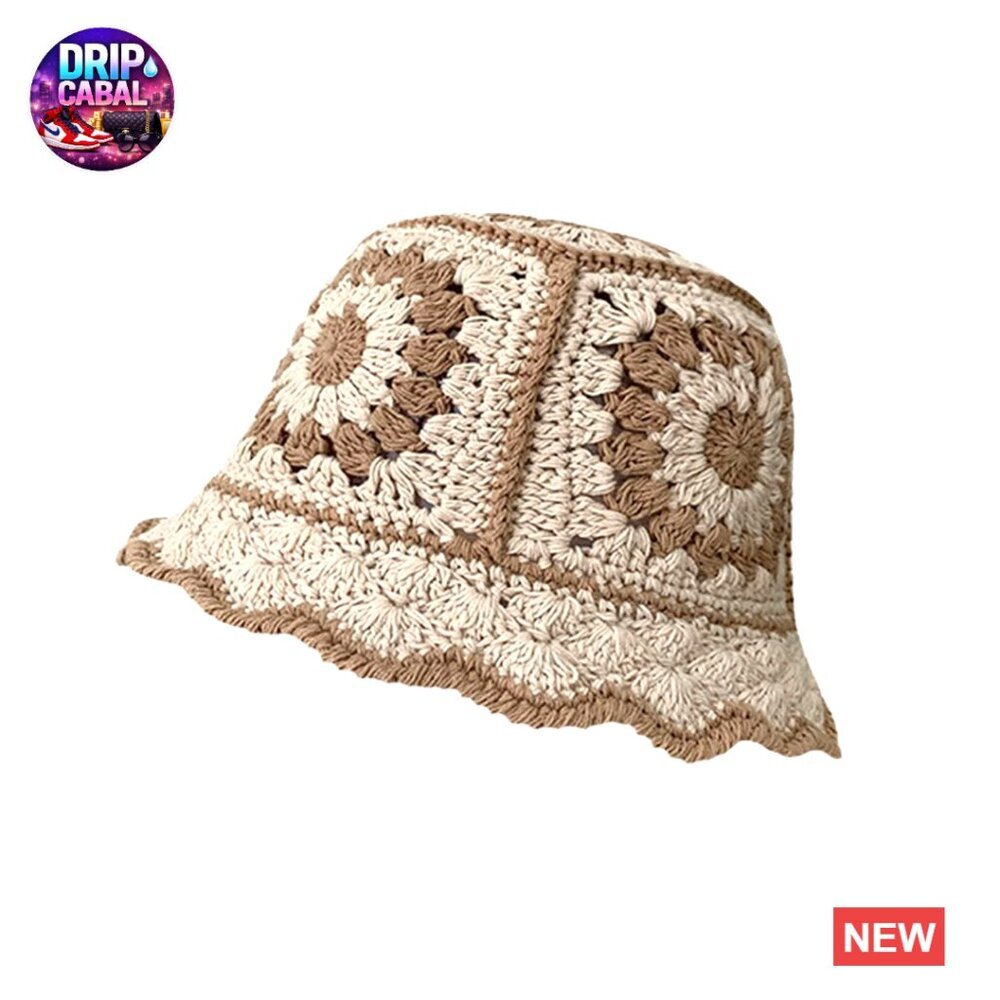 Crochet Bucket Hat Handmade Foldable Floppy Beach Hat 4 Rolls of Milk Cotton